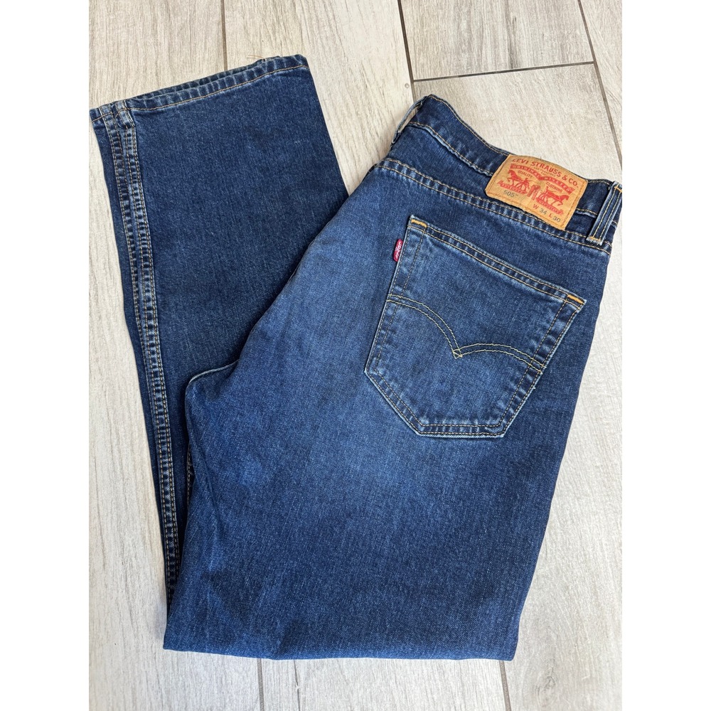 Levi's 505 Regular Fit Jeans Mens W34 L30 Dark Wash Denim Classic Casual